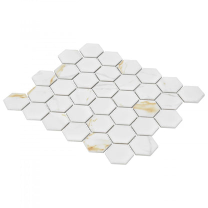 Elysium Tiles Hulu Hexagon Calacatta Matte (2" x 2" pieces) 11" x 12.75" Porcelain Mosaic Tile