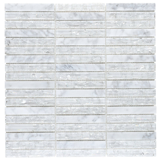 Elysium Tiles Icy Band 11.75" x 12" Glass and Marble Mosaic Tile