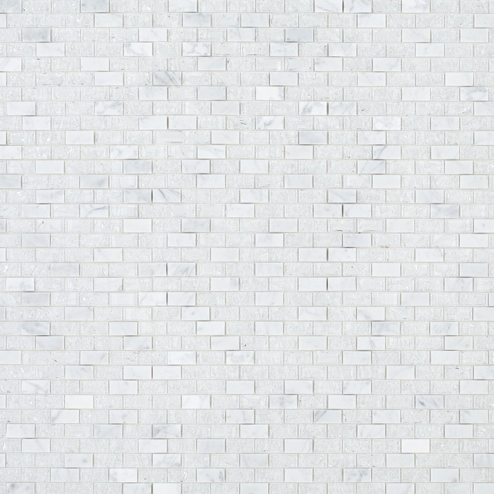 Elysium Tiles Icy Brick 11.75" x 11.75" Glass and Marble Mosaic Tile