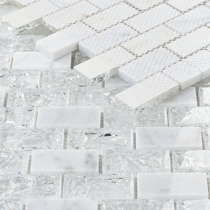 Elysium Tiles Icy Brick 11.75" x 11.75" Glass and Marble Mosaic Tile