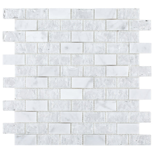 Elysium Tiles Icy Brick 11.75" x 11.75" Glass and Marble Mosaic Tile