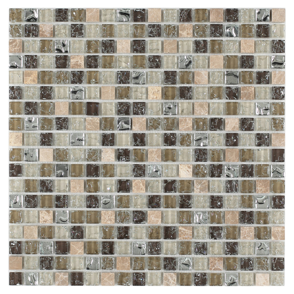 Elysium Tiles Icy Grey Mini 12" x 12" Glass and Marble Mosaic Tile