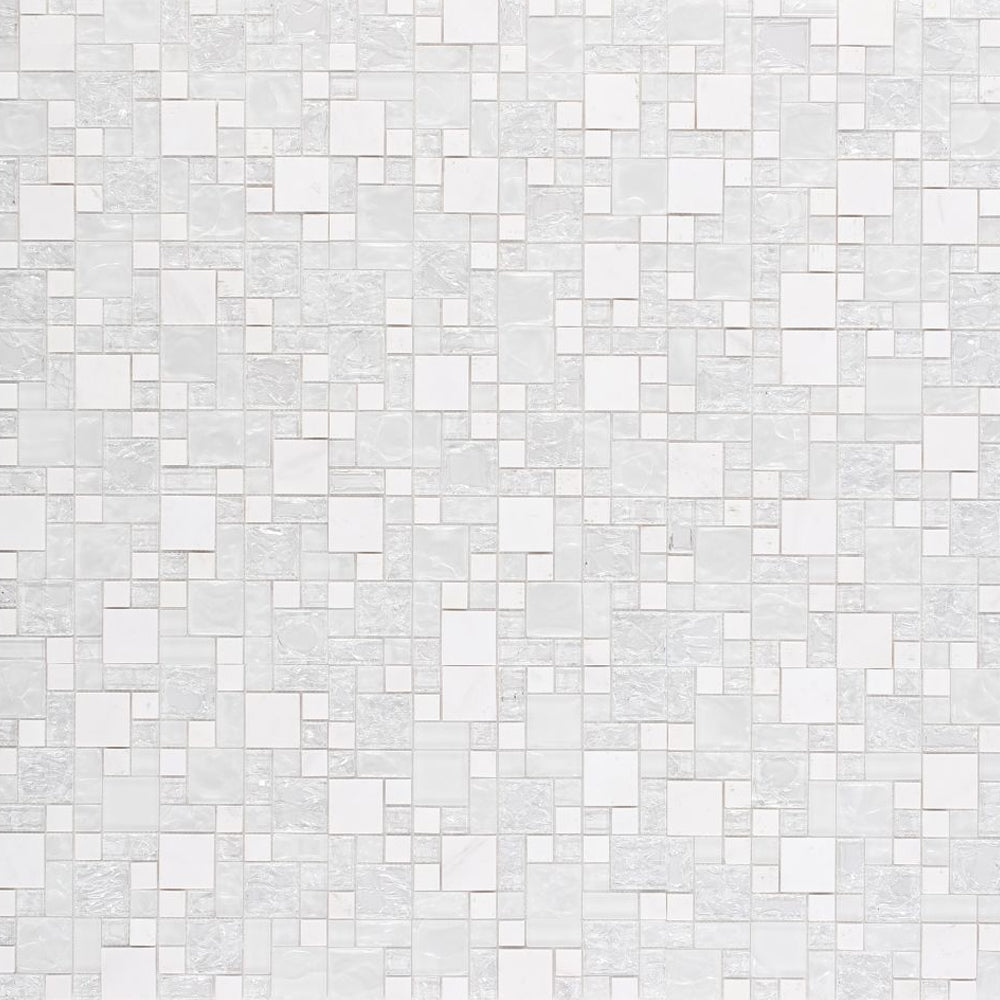 Elysium Tiles Icy Pure 12" x 12" Glass and Marble Mosaic Tile