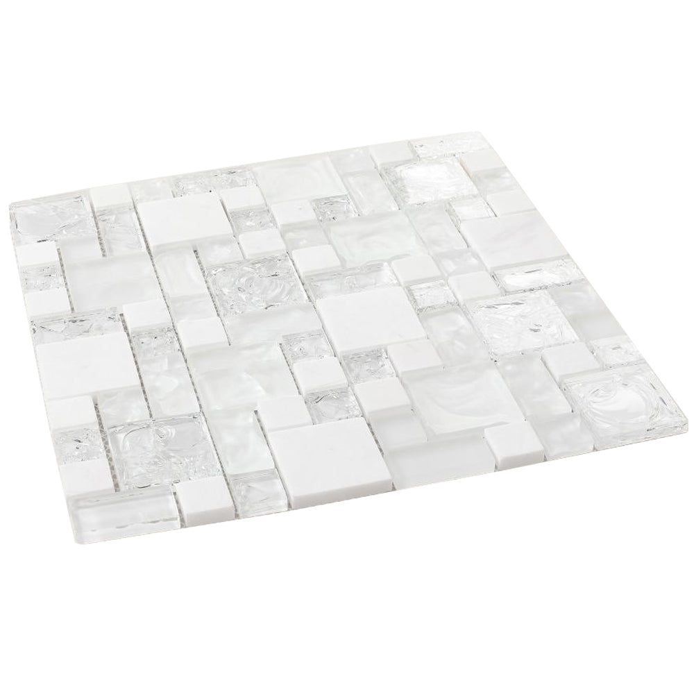 Elysium Tiles Icy Pure 12" x 12" Glass and Marble Mosaic Tile