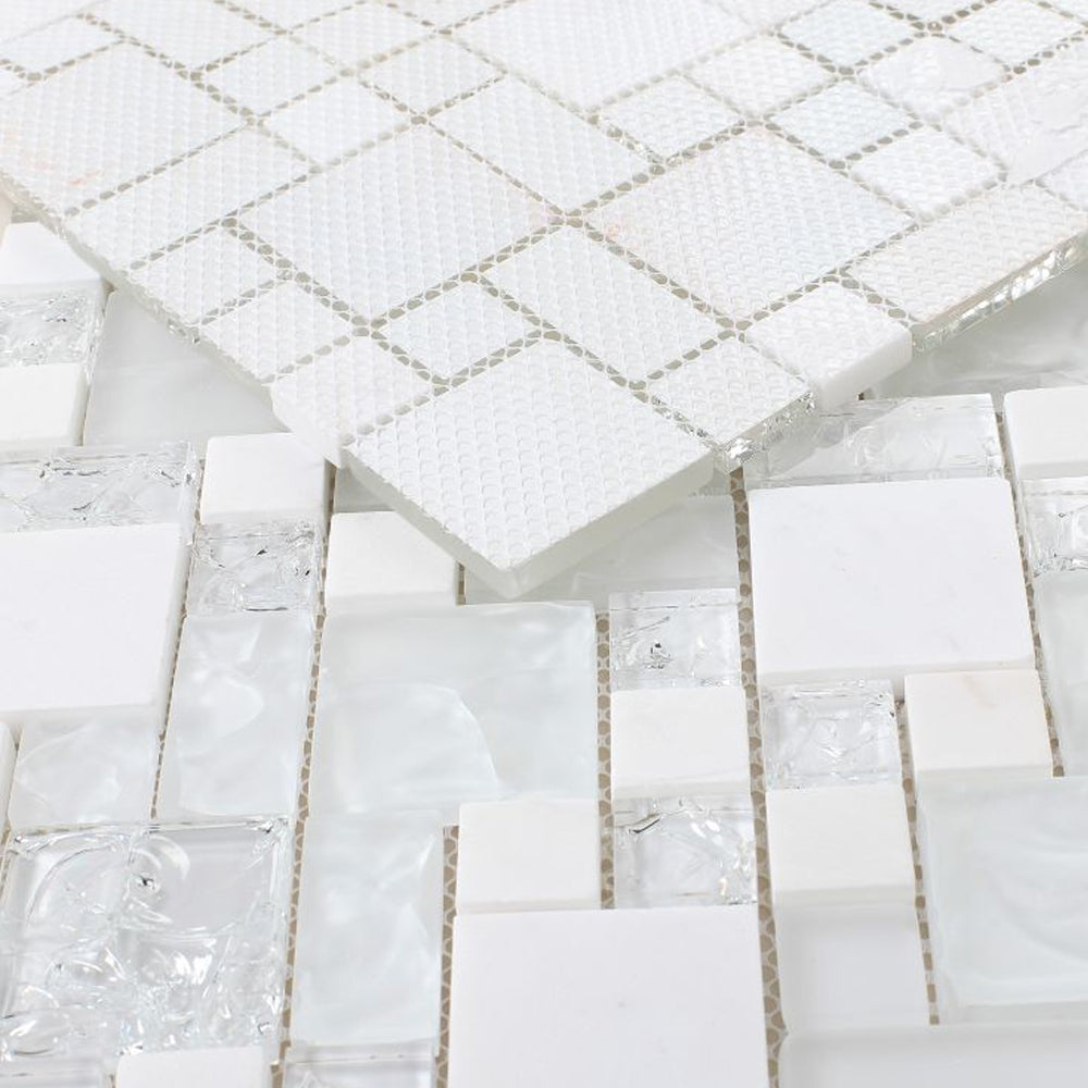 Elysium Tiles Icy Pure 12" x 12" Glass and Marble Mosaic Tile