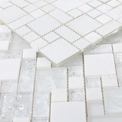 Elysium Tiles Icy Pure 12" x 12" Glass and Marble Mosaic Tile