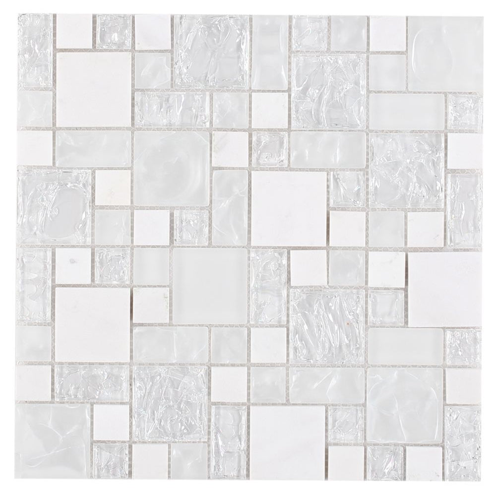 Elysium Tiles Icy Pure 12" x 12" Glass and Marble Mosaic Tile