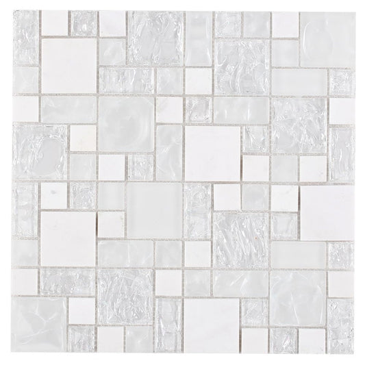 Elysium Tiles Icy Pure 12" x 12" Glass and Marble Mosaic Tile