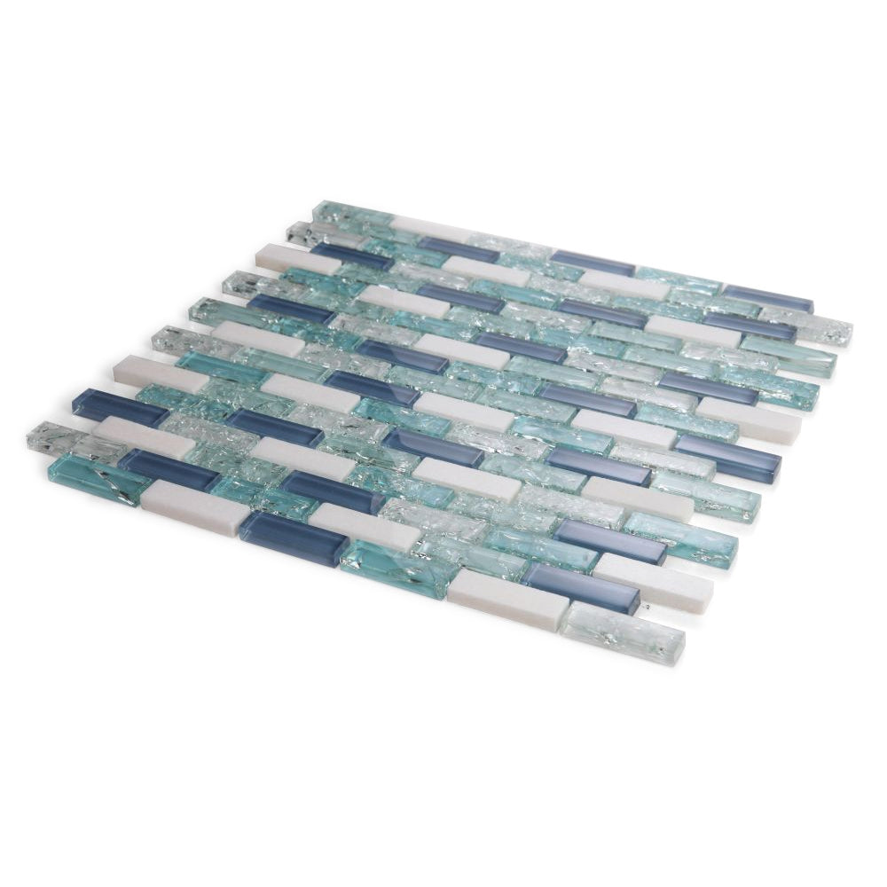 Elysium Tiles Icy Royal Blue 11.75" x 12" Glass and Marble Mosaic Tile