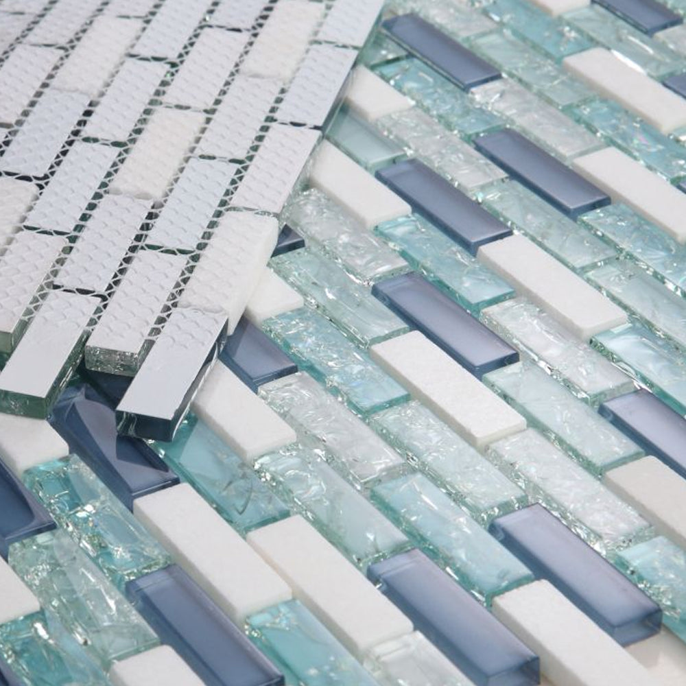 Elysium Tiles Icy Royal Blue 11.75" x 12" Glass and Marble Mosaic Tile