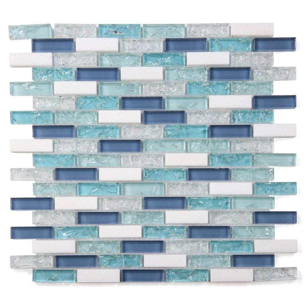 Elysium Tiles Icy Royal Blue 11.75" x 12" Glass and Marble Mosaic Tile