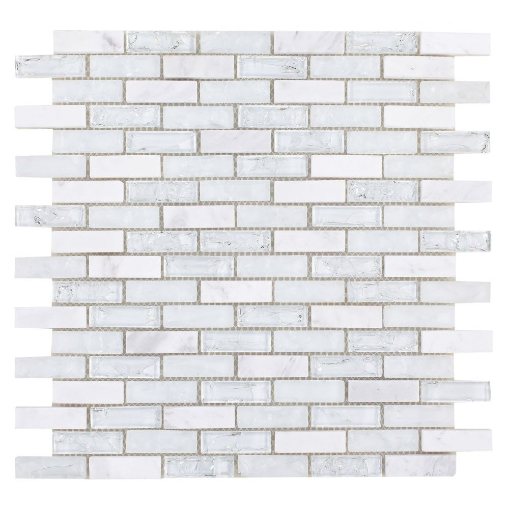 Elysium Tiles Icy Stack 11.75" x 12" Glass and Marble Mosaic Tile