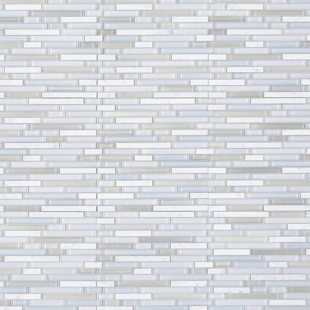 Elysium Tiles Linear Carrara Goose 11.75" x 12" Marble and Glass Mosaic Tile