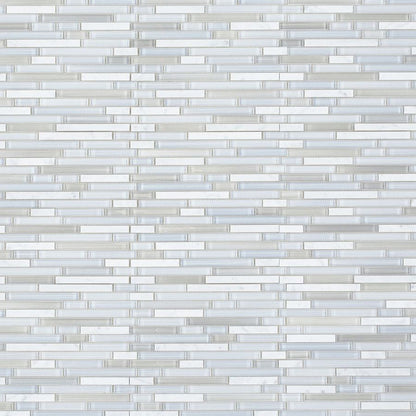 Elysium Tiles Linear Carrara Goose 11.75" x 12" Marble and Glass Mosaic Tile