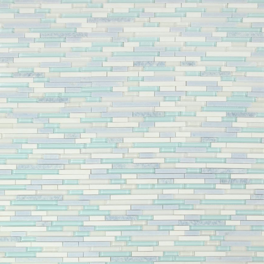 Elysium Tiles Linear Carrara Ocean 11.75" x 11.75" Marble and Glass Mosaic Tile