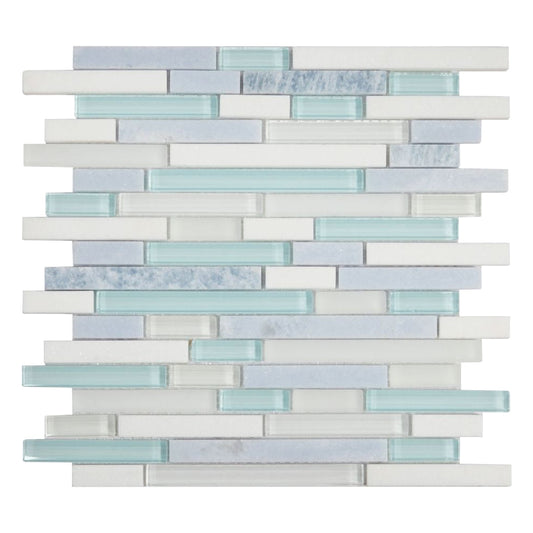 Elysium Tiles Linear Carrara Ocean 11.75" x 11.75" Marble and Glass Mosaic Tile