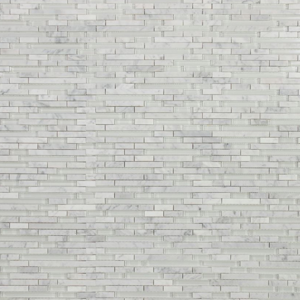 Elysium Tiles Linear Carrara White 11.75" x 12" Marble and Glass Mosaic Tile