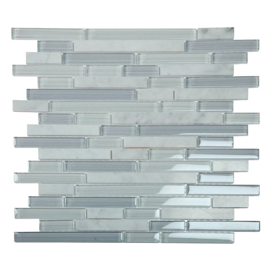 Elysium Tiles Linear Grey Label 11.75" x 11.75" Marble and Glass Mosaic Tile