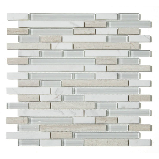 Elysium Tiles Linear Loft 11.75" x 11.75" Marble and Glass Mosaic Tile