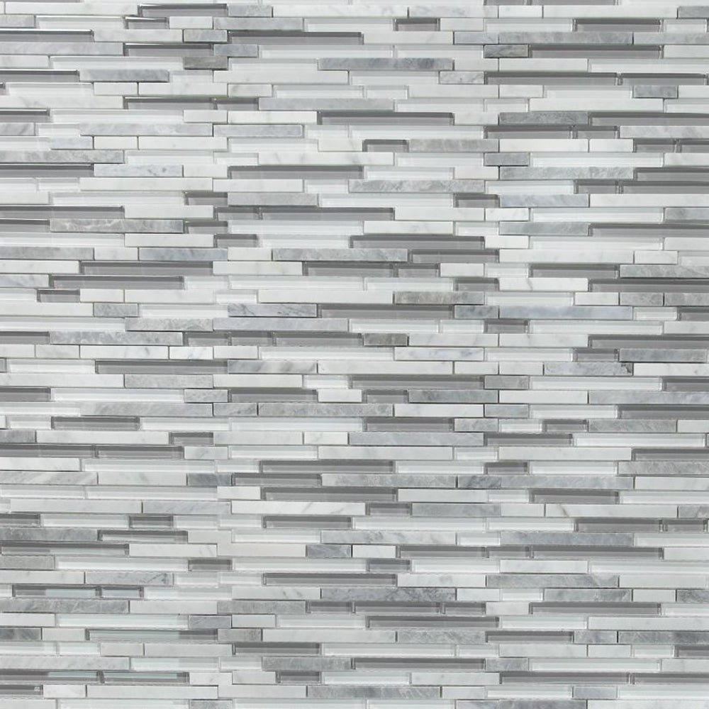 Elysium Tiles Linear Montage Grey 11.75" x 12" Marble and Glass Mosaic Tile