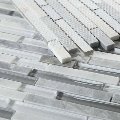 Elysium Tiles Linear Montage Grey 11.75" x 12" Marble and Glass Mosaic Tile