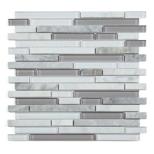 Elysium Tiles Linear Montage Grey 11.75" x 12" Marble and Glass Mosaic Tile