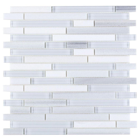 Elysium Tiles Linear Montage Light 11.75" x 12" Marble and Glass Mosaic Tile