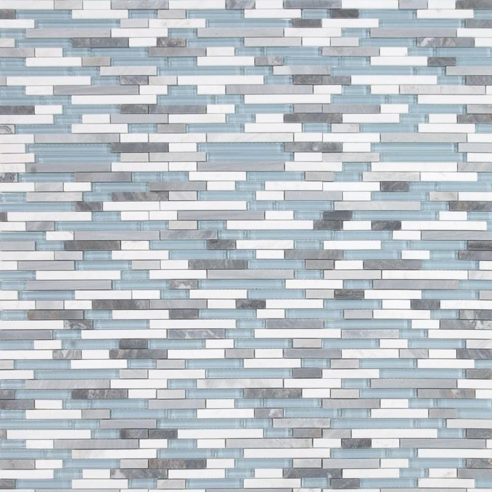 Elysium Tiles Linear Montage Sky 11.75" x 12" Marble and Glass Mosaic Tile