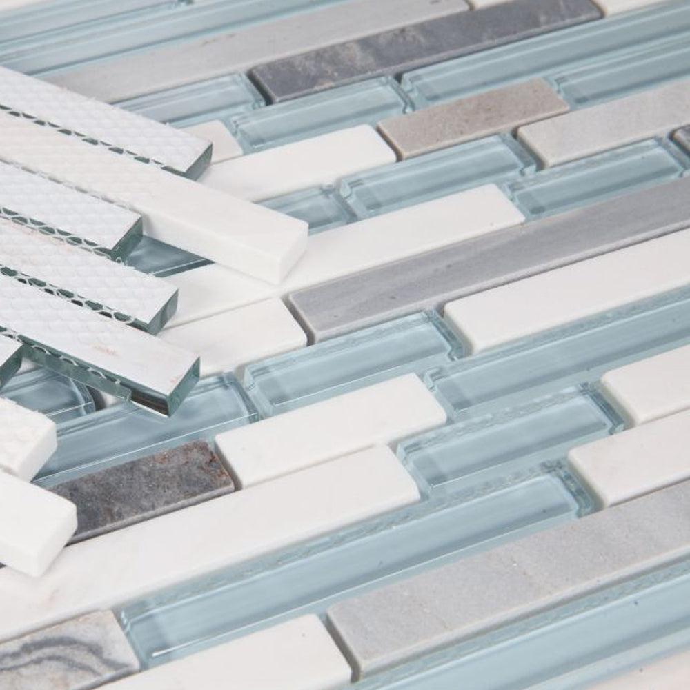 Elysium Tiles Linear Montage Sky 11.75" x 12" Marble and Glass Mosaic Tile