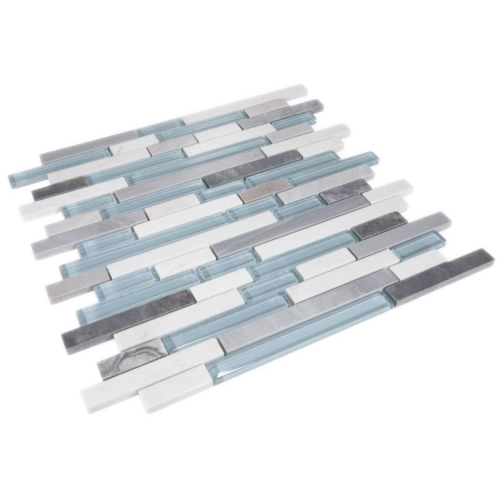 Elysium Tiles Linear Montage Sky 11.75" x 12" Marble and Glass Mosaic Tile