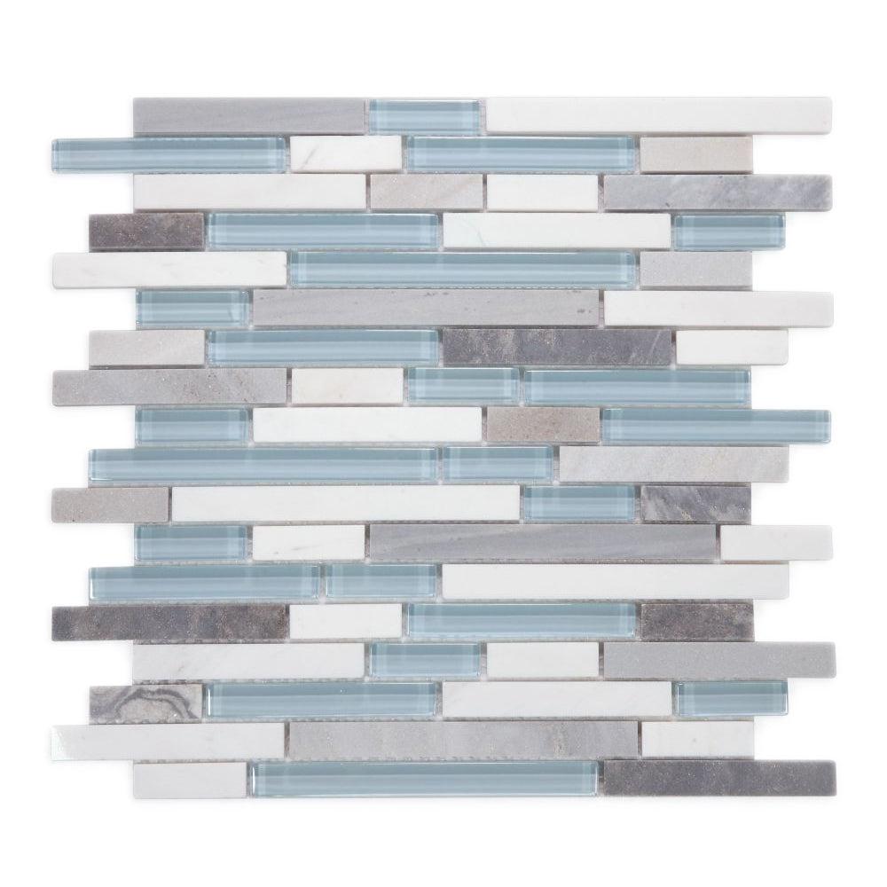 Elysium Tiles Linear Montage Sky 11.75" x 12" Marble and Glass Mosaic Tile