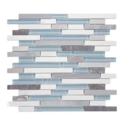 Elysium Tiles Linear Montage Sky 11.75" x 12" Marble and Glass Mosaic Tile