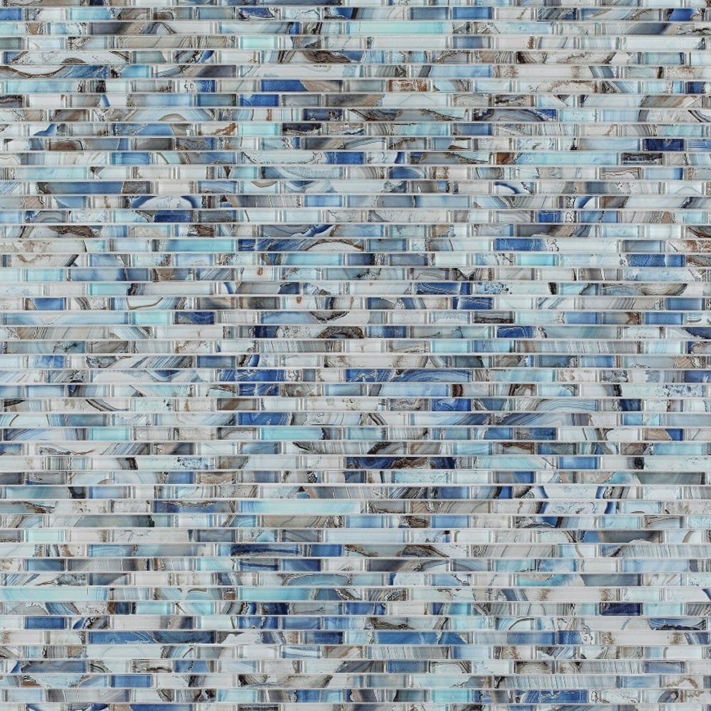 Elysium Tiles Linear Shell Blue 11.75" x 12" Glass Mosaic Tile