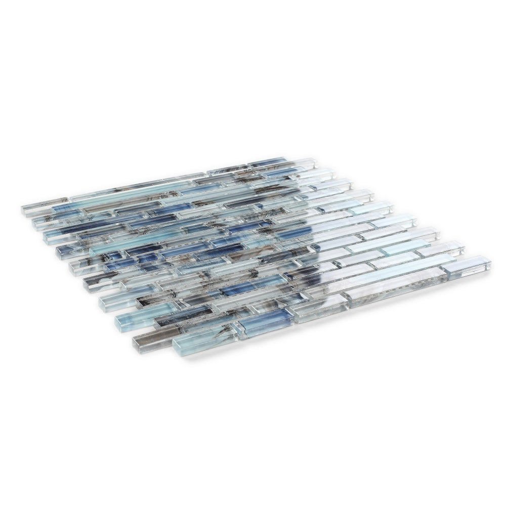 Elysium Tiles Linear Shell Blue 11.75" x 12" Glass Mosaic Tile