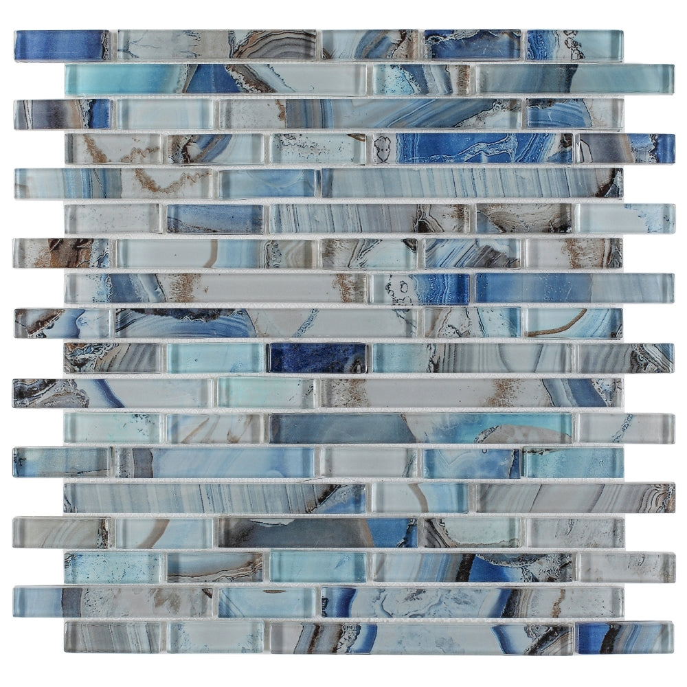 Elysium Tiles Linear Shell Blue 11.75" x 12" Glass Mosaic Tile