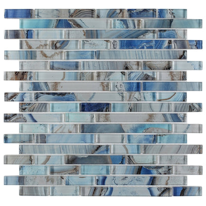 Elysium Tiles Linear Shell Blue 11.75" x 12" Glass Mosaic Tile