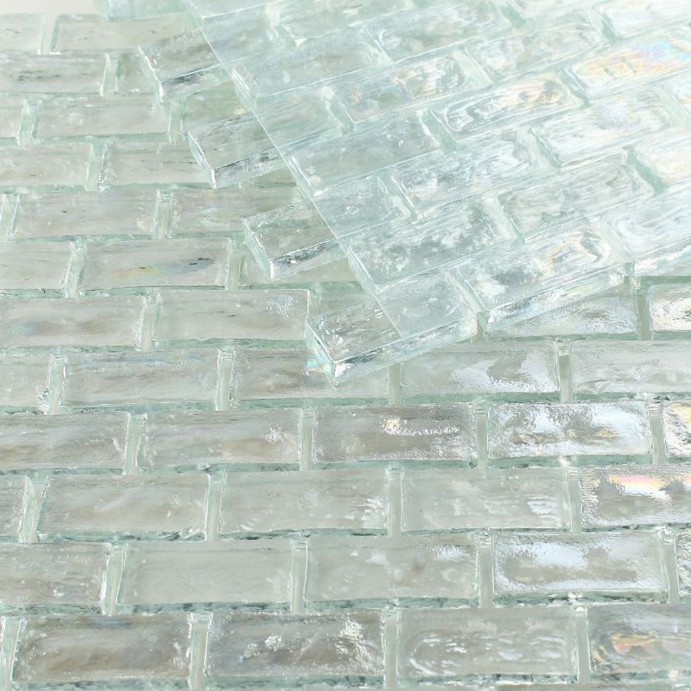 Elysium Tiles Malibu Clear Brick 12" x 12" Glass Mosaic Tile