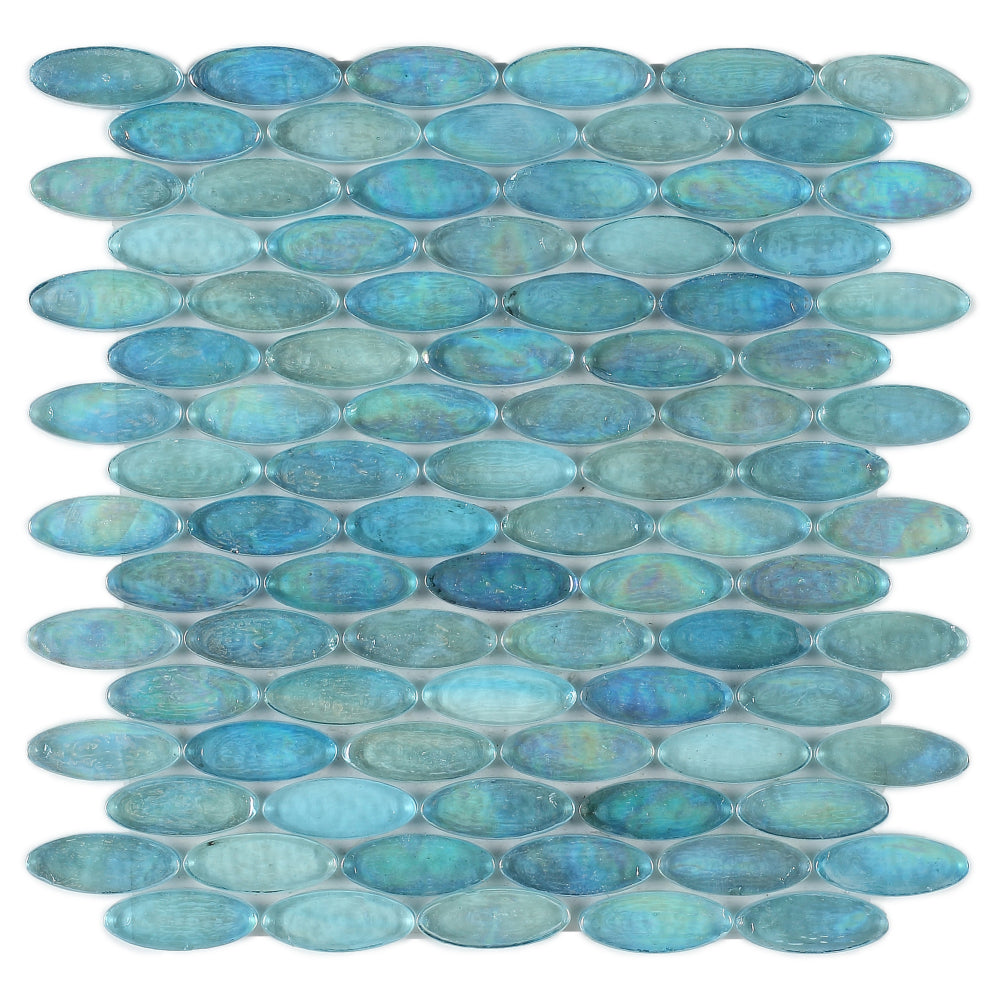 Elysium Tiles Malibu Turquoise Pebble 11" x 11.5" Glass Mosaic Tile