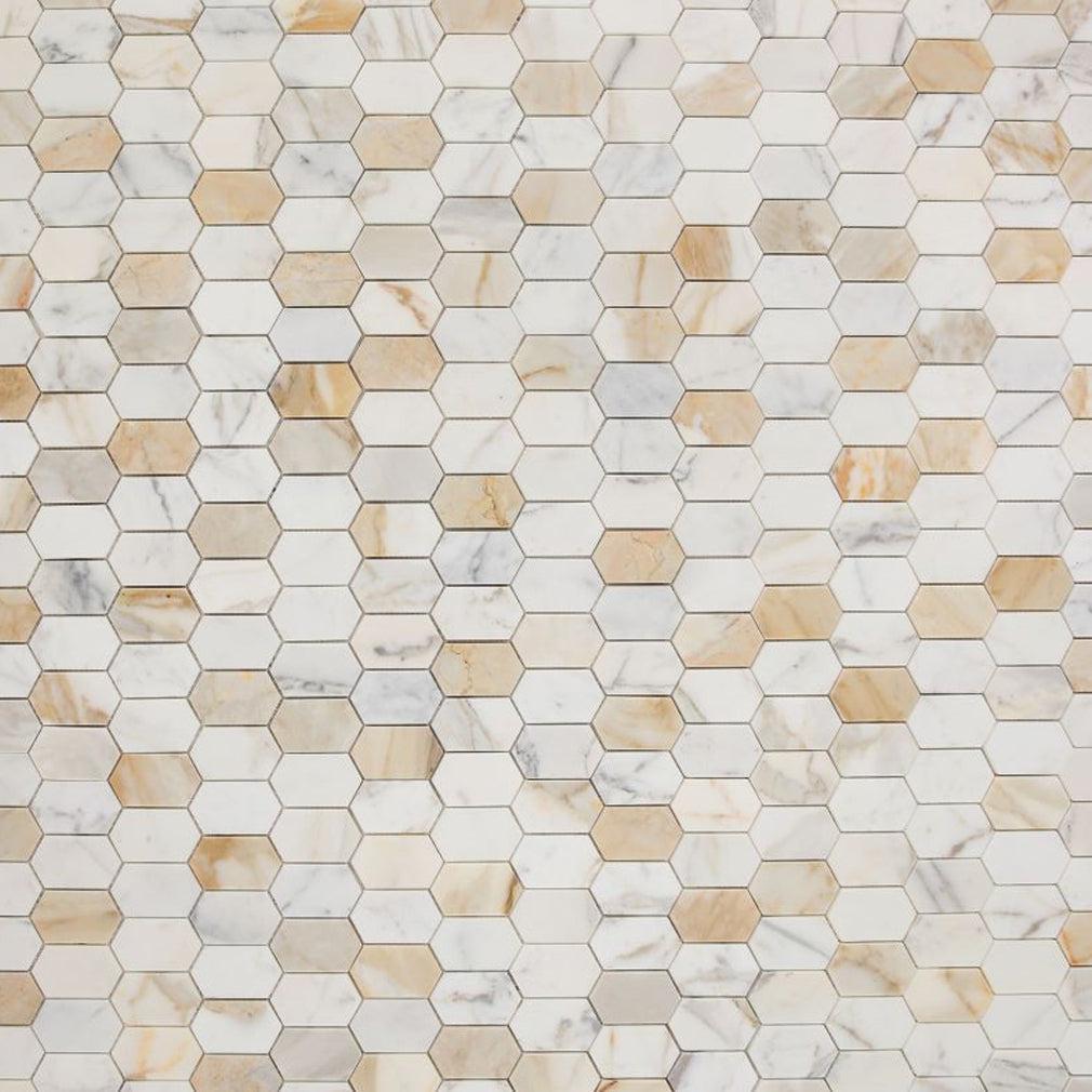 Elysium Tiles Montage Calacatta Gold Polished 12.5" x 13.25" Marble Mosaic Tile
