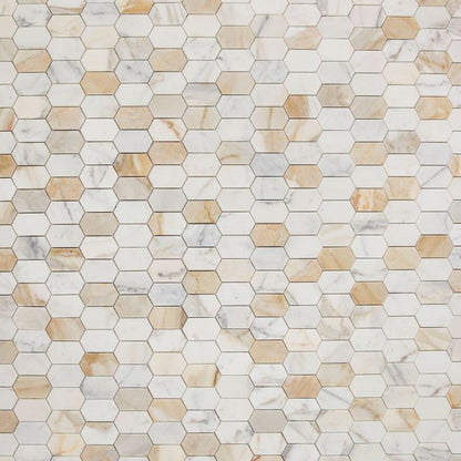 Elysium Tiles Montage Calacatta Gold Polished 12.5" x 13.25" Marble Mosaic Tile