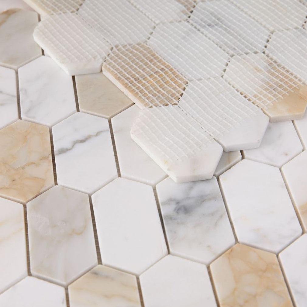 Elysium Tiles Montage Calacatta Gold Polished 12.5" x 13.25" Marble Mosaic Tile