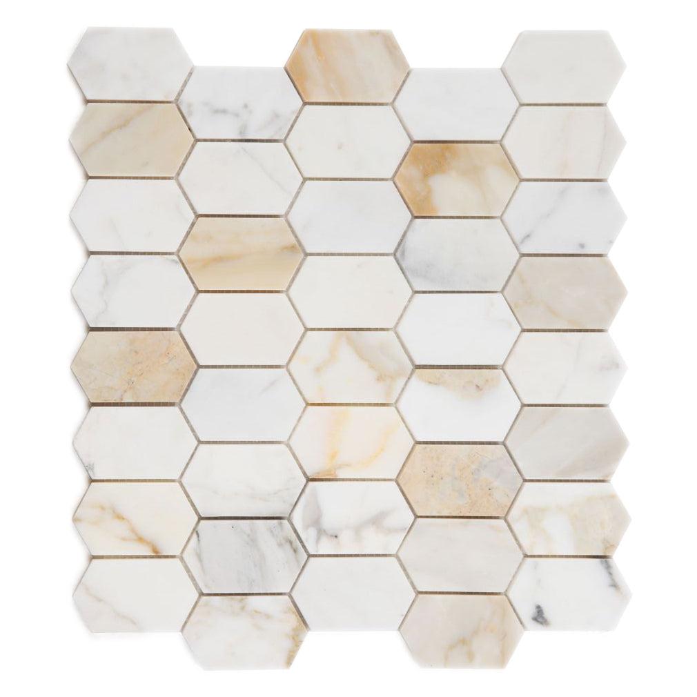 Elysium Tiles Montage Calacatta Gold Polished 12.5" x 13.25" Marble Mosaic Tile