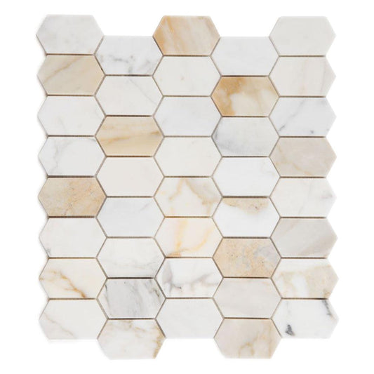 Elysium Tiles Montage Calacatta Gold Polished 12.5" x 13.25" Marble Mosaic Tile