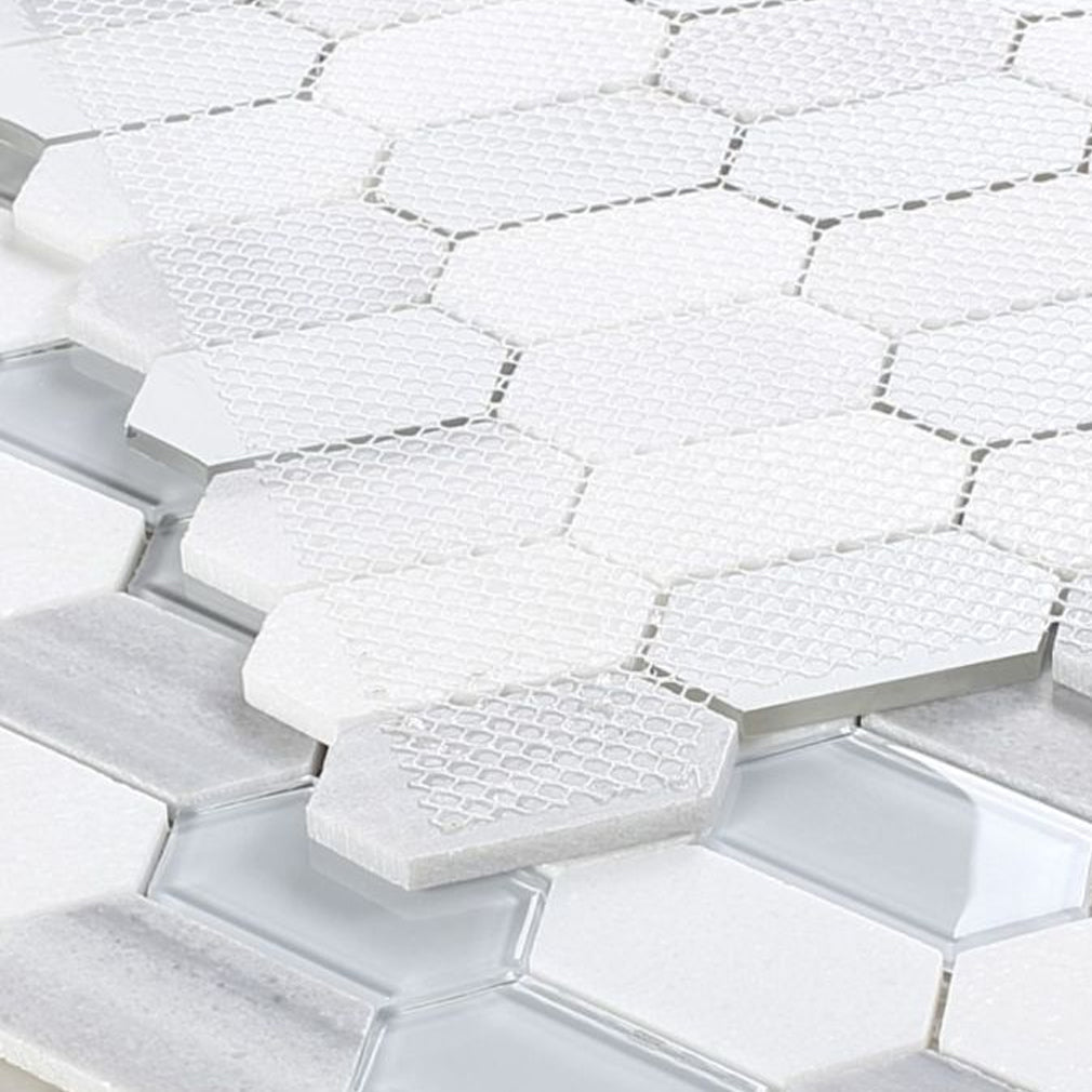 Elysium Tiles Montage Light 12.5" x 13.25" Marble and Glass Mosaic Tile