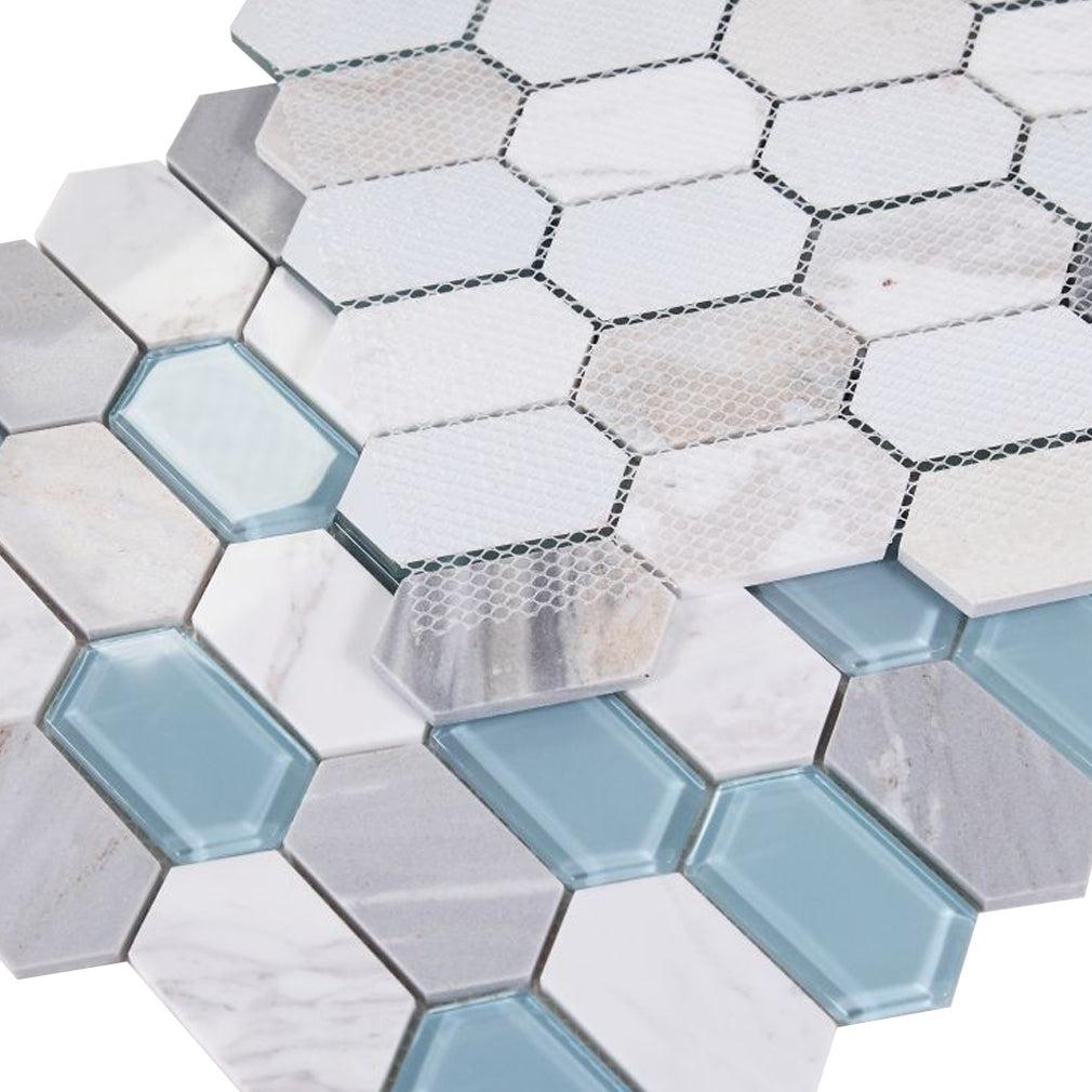 Elysium Tiles Montage Sky 12.5" x 13.25" Marble and Glass Mosaic Tile