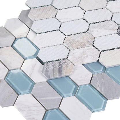 Elysium Tiles Montage Sky 12.5" x 13.25" Marble and Glass Mosaic Tile