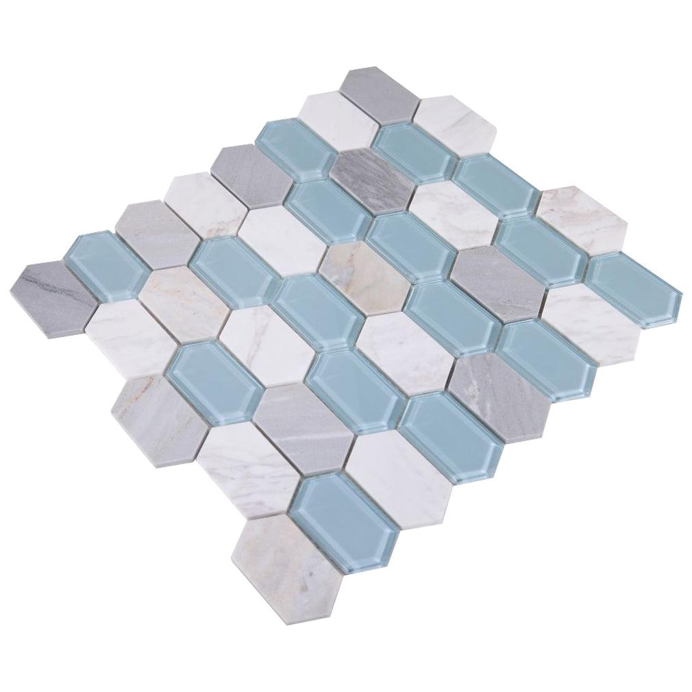 Elysium Tiles Montage Sky 12.5" x 13.25" Marble and Glass Mosaic Tile