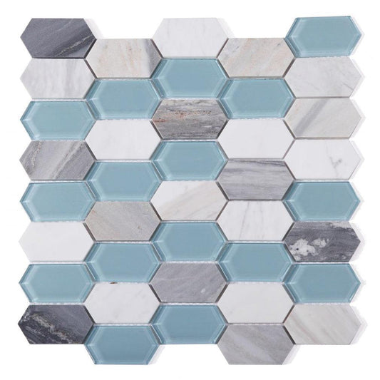Elysium Tiles Montage Sky 12.5" x 13.25" Marble and Glass Mosaic Tile