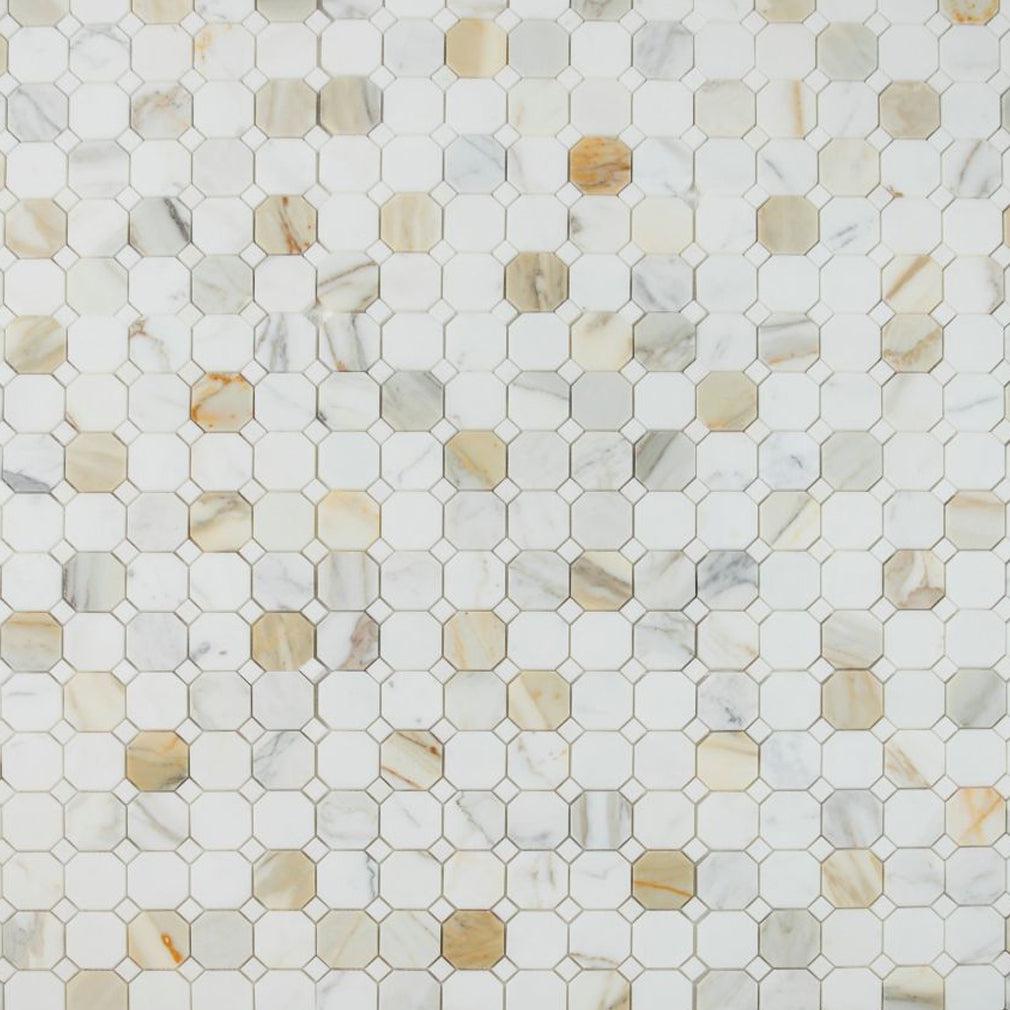 Elysium Tiles Octagon Calacatta Gold 11.75" x 11.75" Marble Mosaic Tile