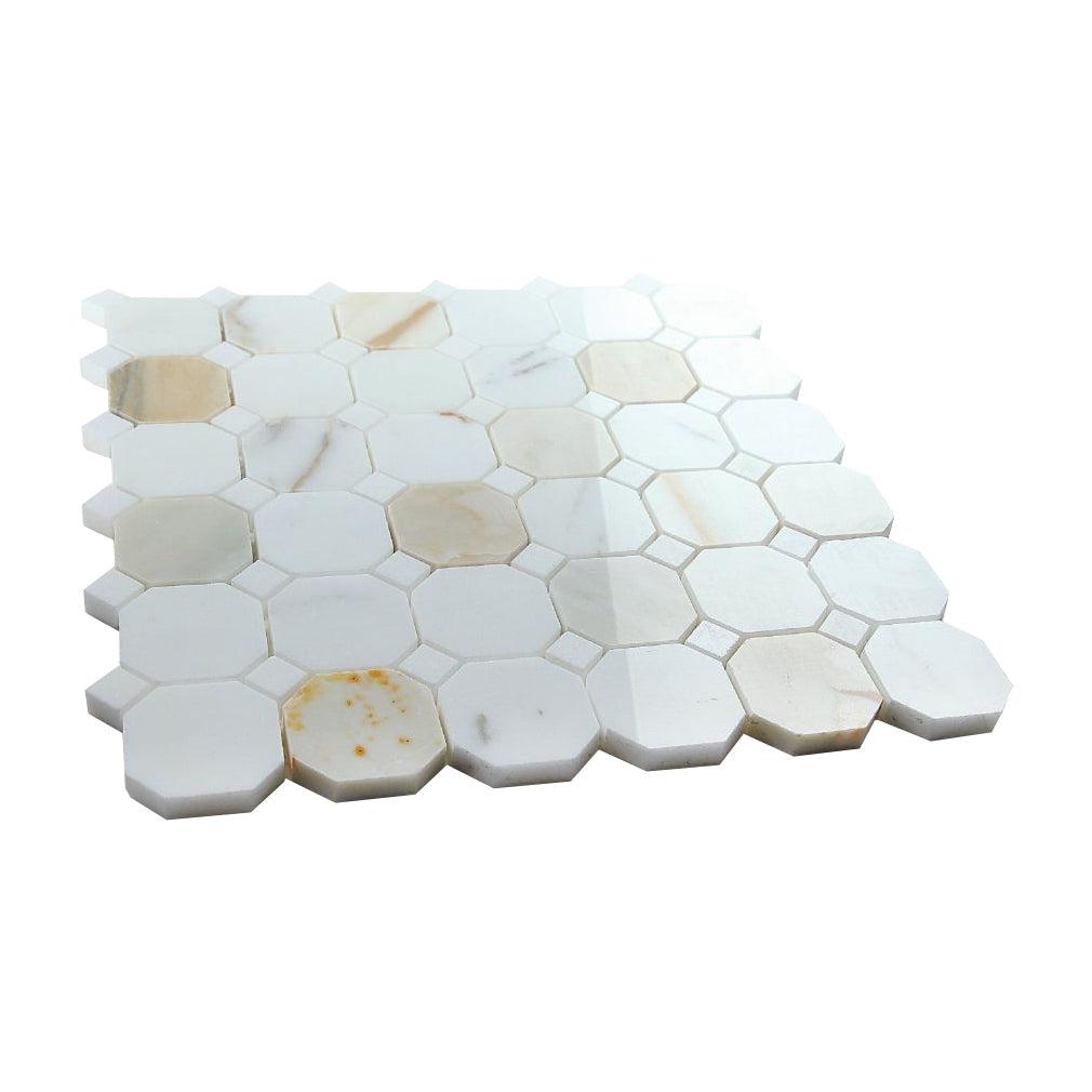 Elysium Tiles Octagon Calacatta Gold 11.75" x 11.75" Marble Mosaic Tile